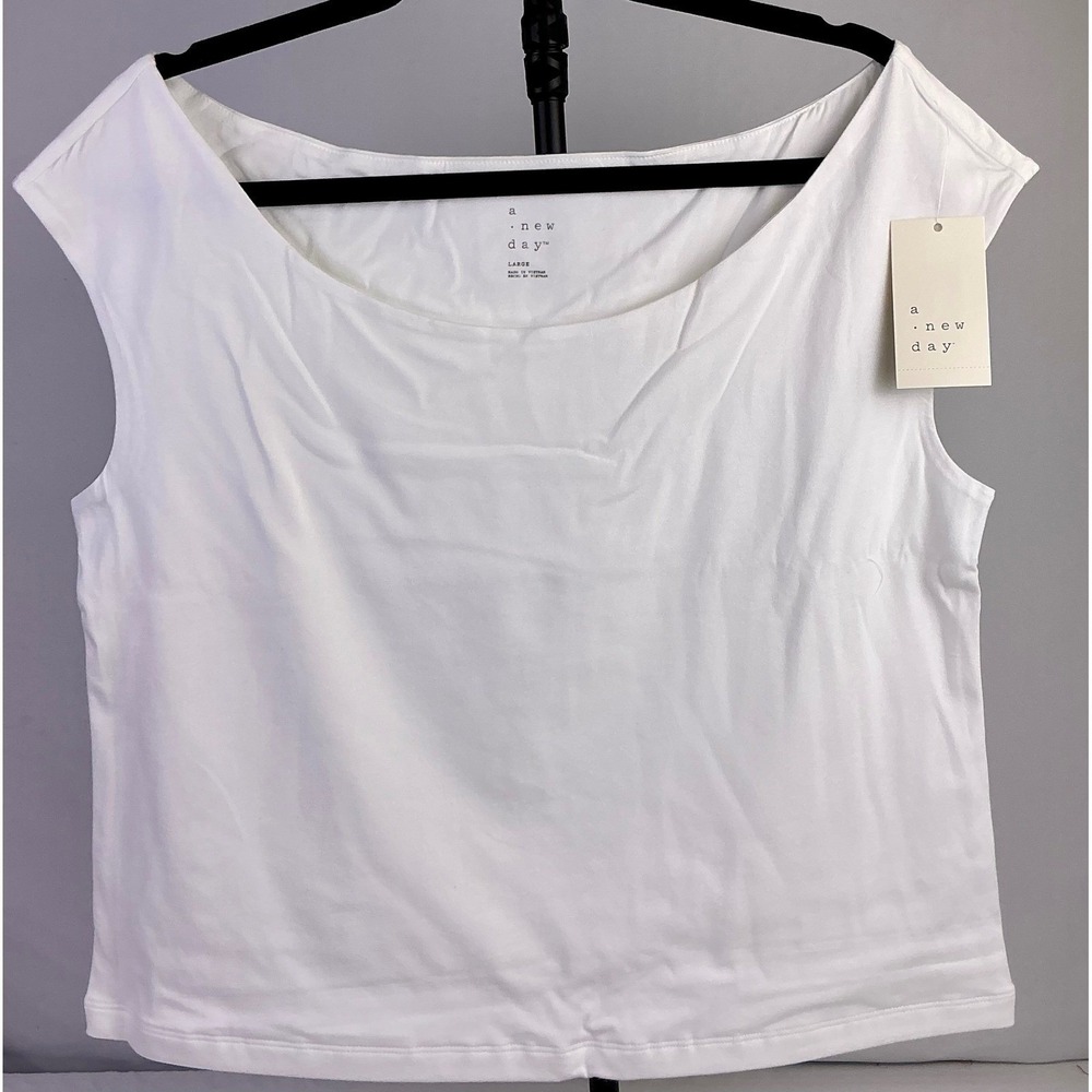 A New Day Women's White Sleeveless Boat Neck Top Tank Shirt - Size Large